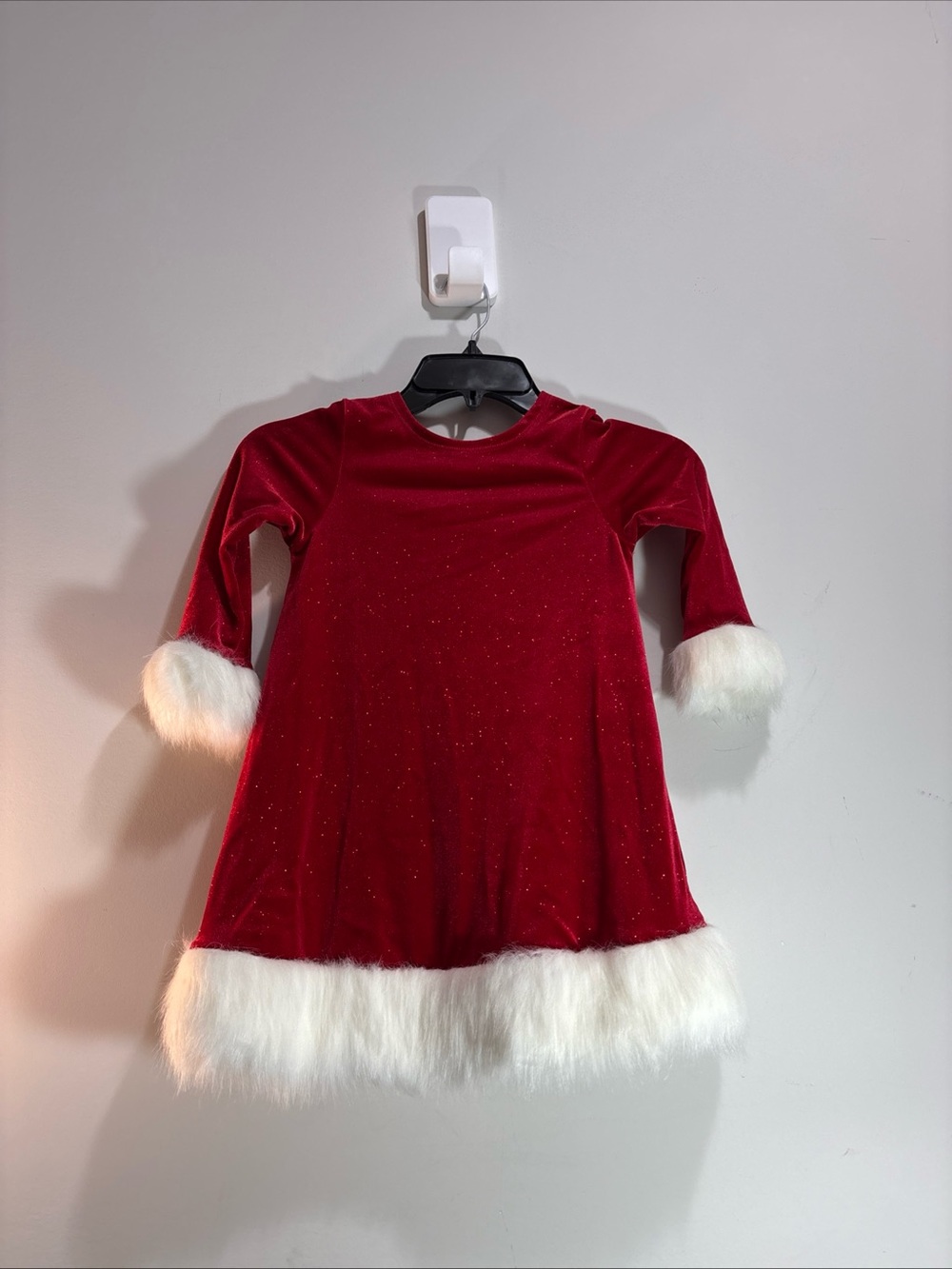 Bonnie Jean Kids Holiday Velvet Santa Dress with White Faux Fur Trim and Hat!!